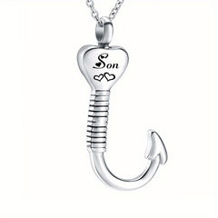 Waterproof Heart Fish Hook Cremation Jewelry Ashes Urn Necklace