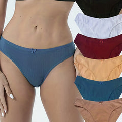 6pcs Solid Ribbed Briefs Comfy Stretchy Intimates Panties