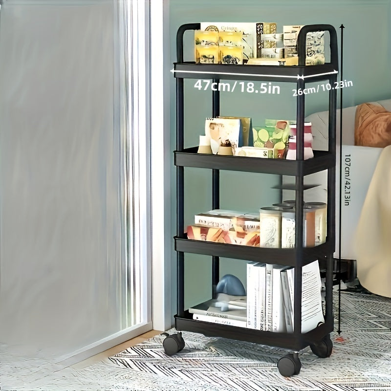4 Tier Utility Cart Rolling Wheels Handles Kitchen Living Room Organizer