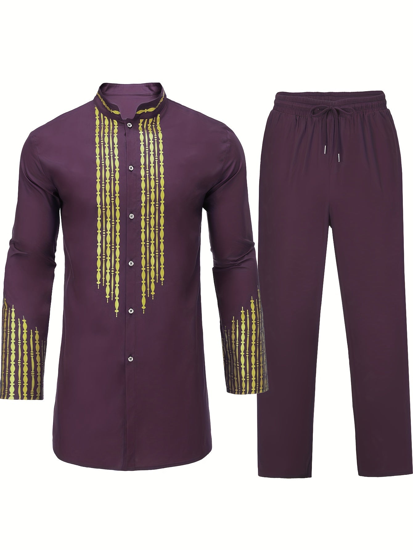 Solid Cotton Men's African 2 Pcs Set Dashiki & Pants Outfit