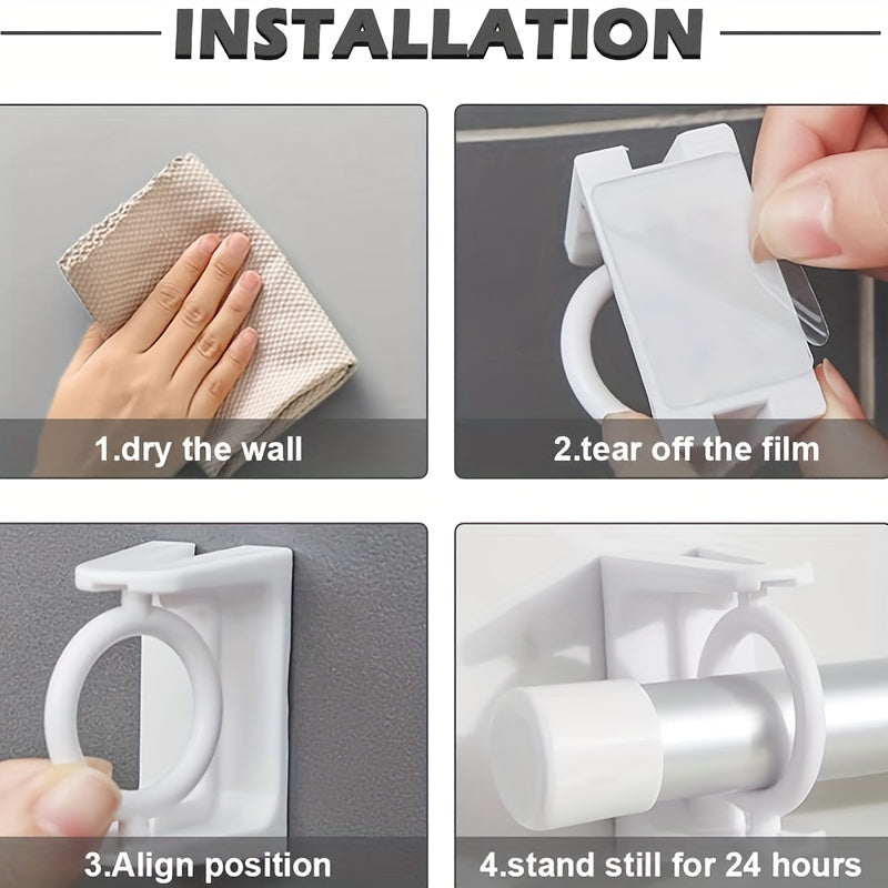 2pcs Punch Curtain Rod Holder Self Adhesive Clothes Rail Bracket