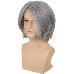 Men's Grey Hair Wig Long Straight Synthetic Fiber for Halloween Cosplay Party