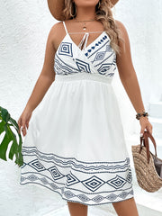 Geometric Print Tie Front Cami Dress