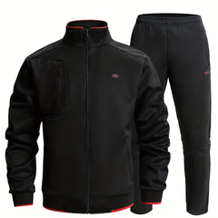 Men's Sports Suit with Stretch Zip Jacket & Elastic Waist Pants
