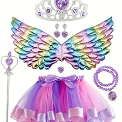 7pc Girls Dress Up Costume Set Rainbow Wings Crown Wand Accessories