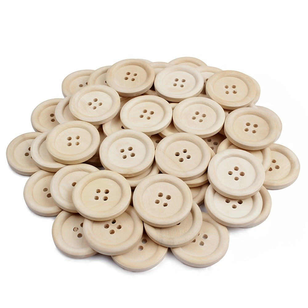 50pcs Mixed Wooden Buttons Natural Round 4 Holes for Sewing Scrapbooking DIY
