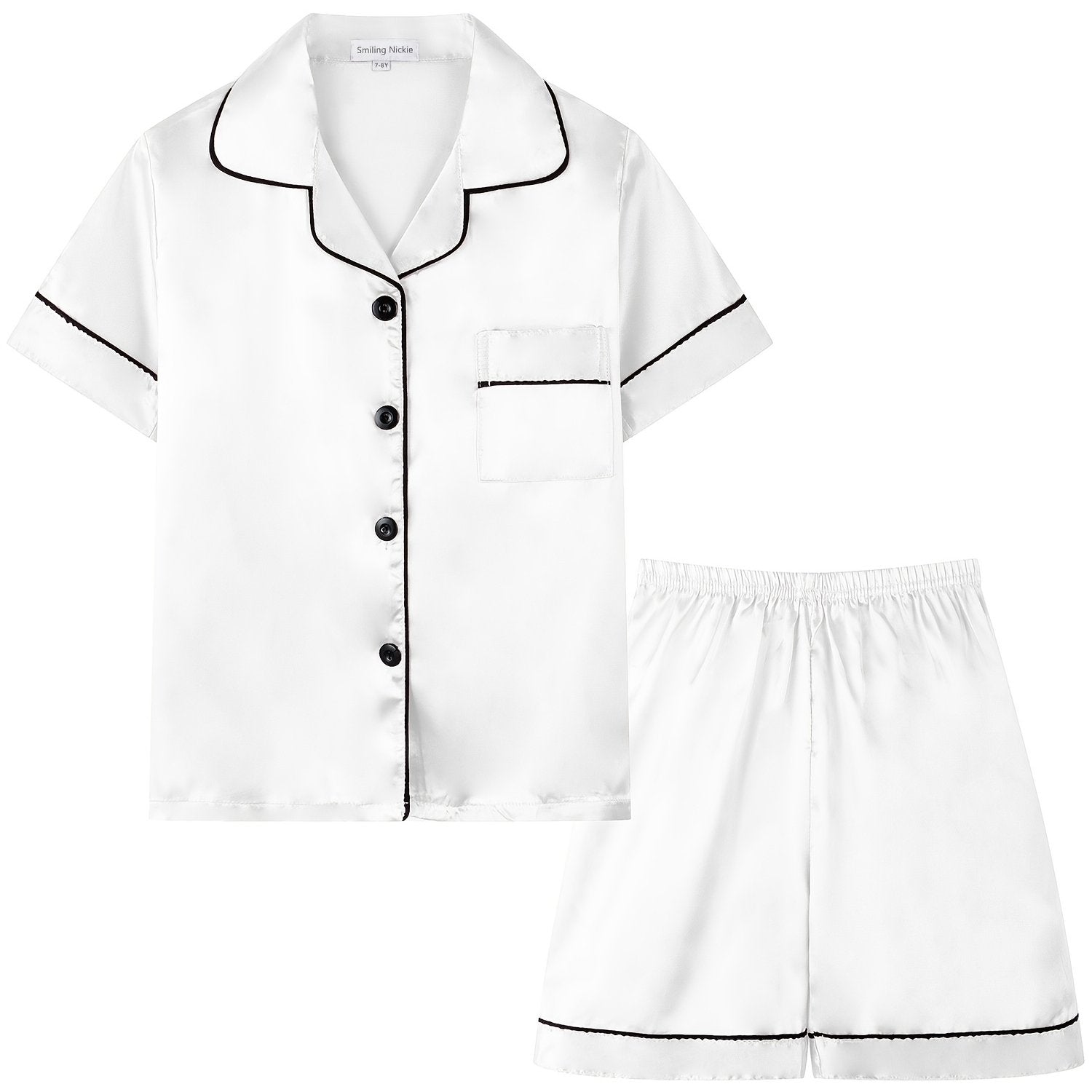 Girls Pajamas Set V Neck Button Short Sleeve Top & Shorts Kids Summer Outfit