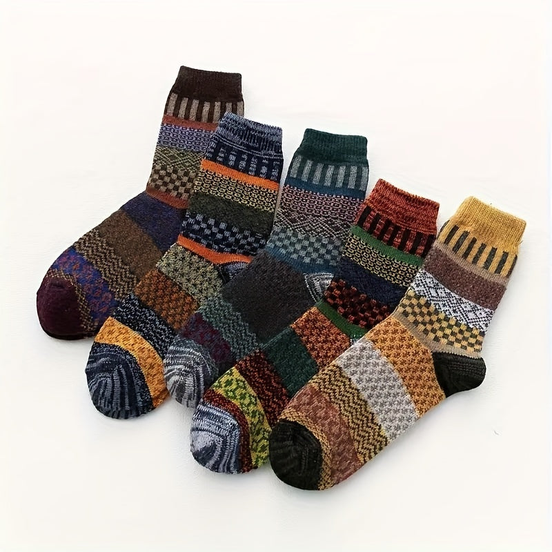 5 Pairs Mixed Outdoor Retro Wool Socks for Autumn and Winter