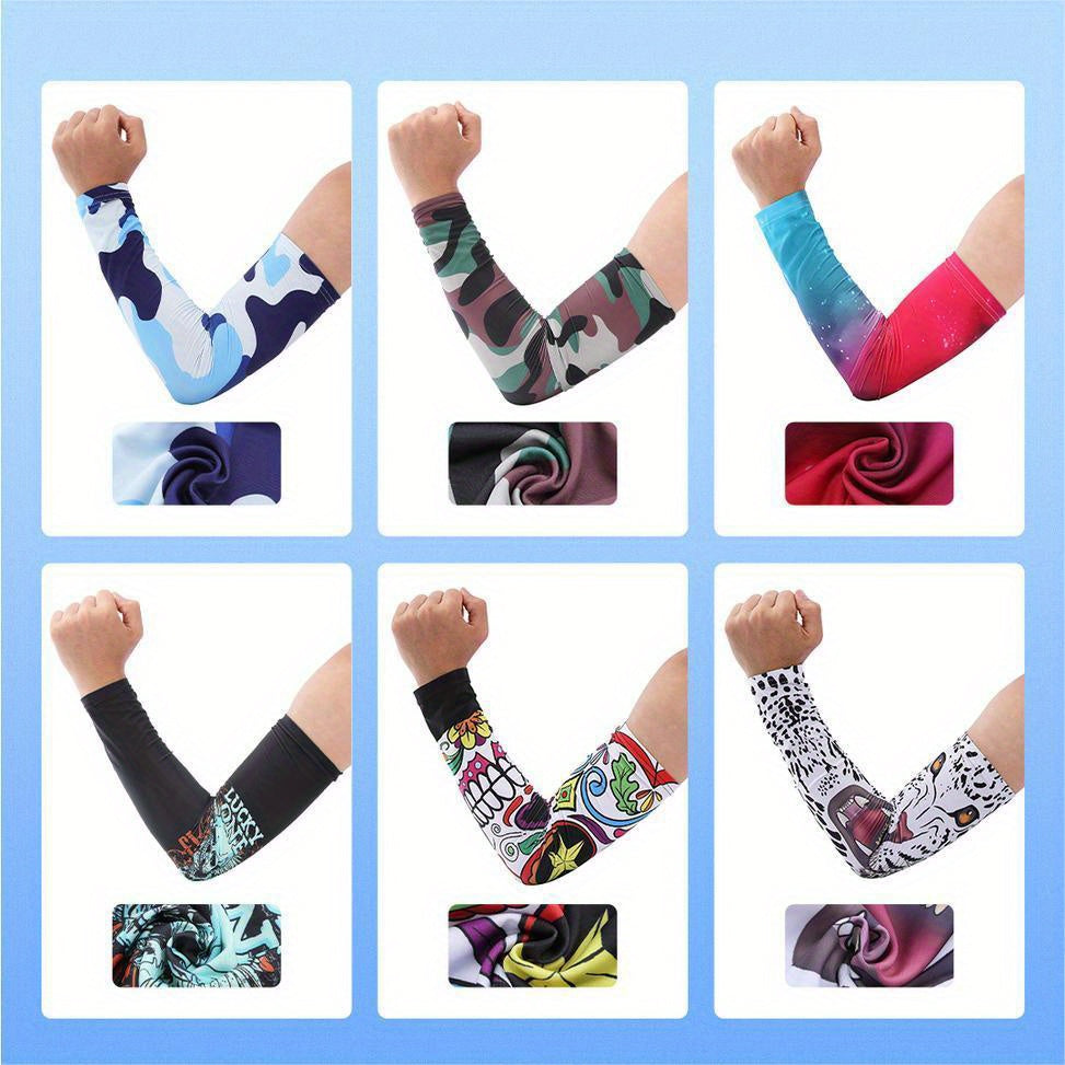6pcs Tattoo Sleeve Ice Large Flower Arm Sleeves Lightweight Sunscreen Sleeves
