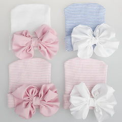 Baby Girls Bow Knit Striped Cap Elastic Thermal Beanie
