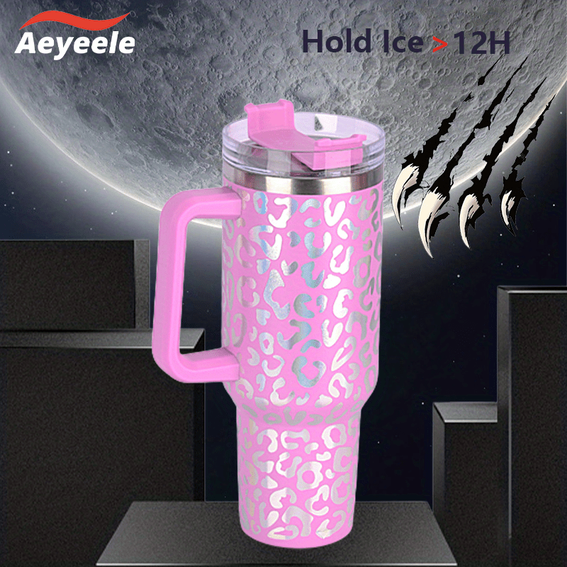 Leopard Print Insulated Water Bottle 40oz Stainless Steel Portable Tumbler