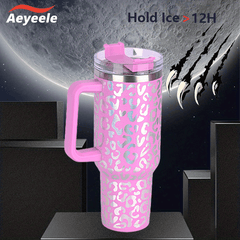Leopard Print Insulated Water Bottle 40oz Stainless Steel Portable Tumbler