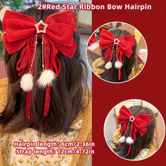 Red Velvet Bow Hair Clip Pentagram Ribbon Hairpin