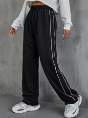 Sports Pants Women's Plus Solid Stitching High Rise Loose Fit Pants