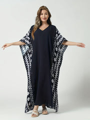 Boho Floral Print Thigh Split Cover Up Swimsuit V Neck Loose Kaftan