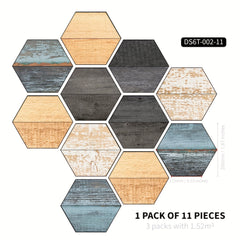 11pcs Colorful Wood Grain Art Hexagon Floor Stickers Waterproof Non slip
