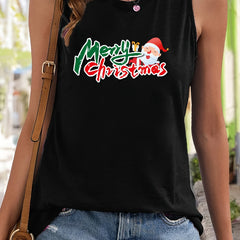 Santa Claus & Letter Print Sleeveless Sports Vest Women's Activewear