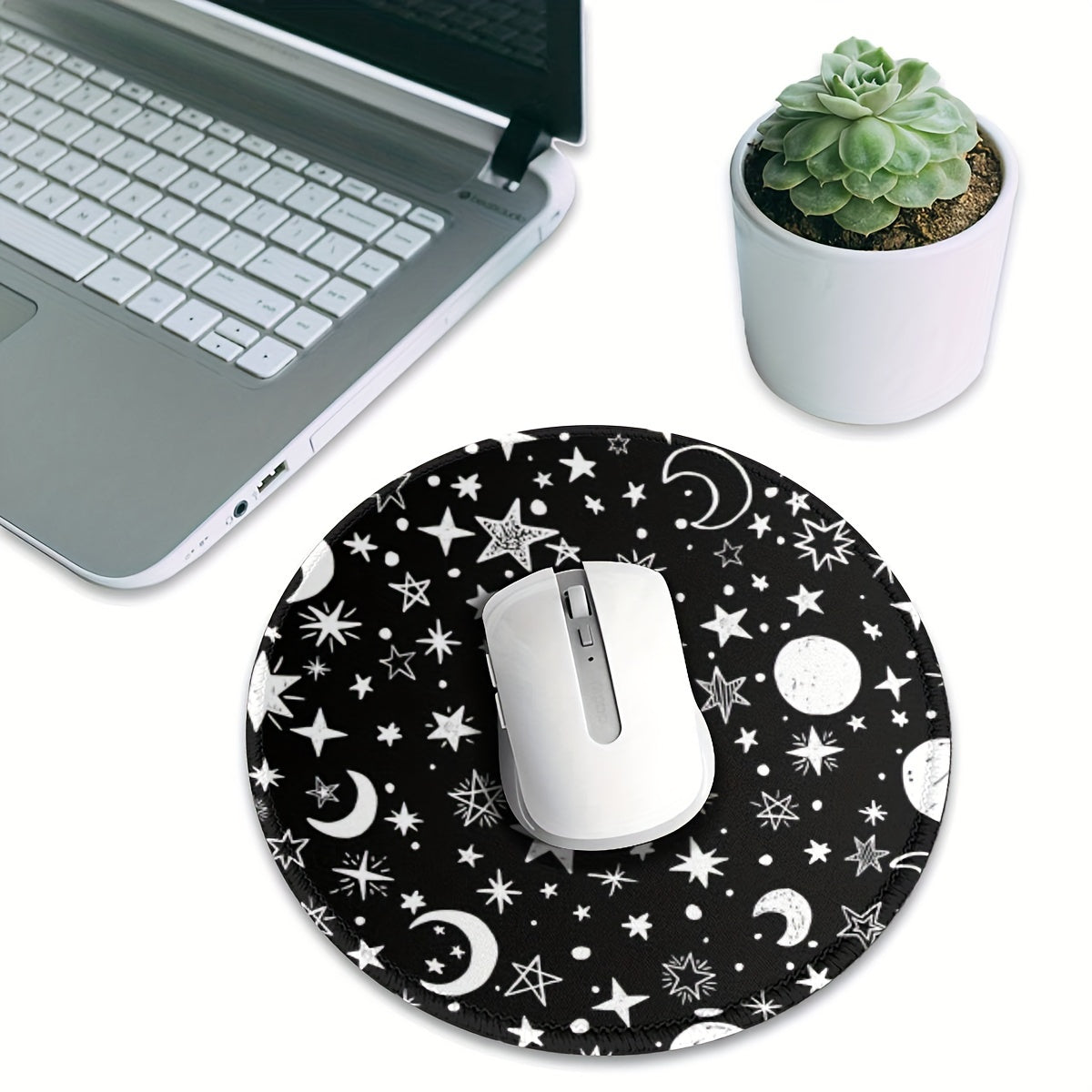 4mm Thick Star Moon Pattern Mouse Pad Round Mouse Pad With Seam Wrap Edge