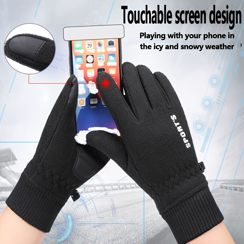 2 Pairs Winter Cycling Gloves Touch Screen Warm Anti Slip Windproof Gloves
