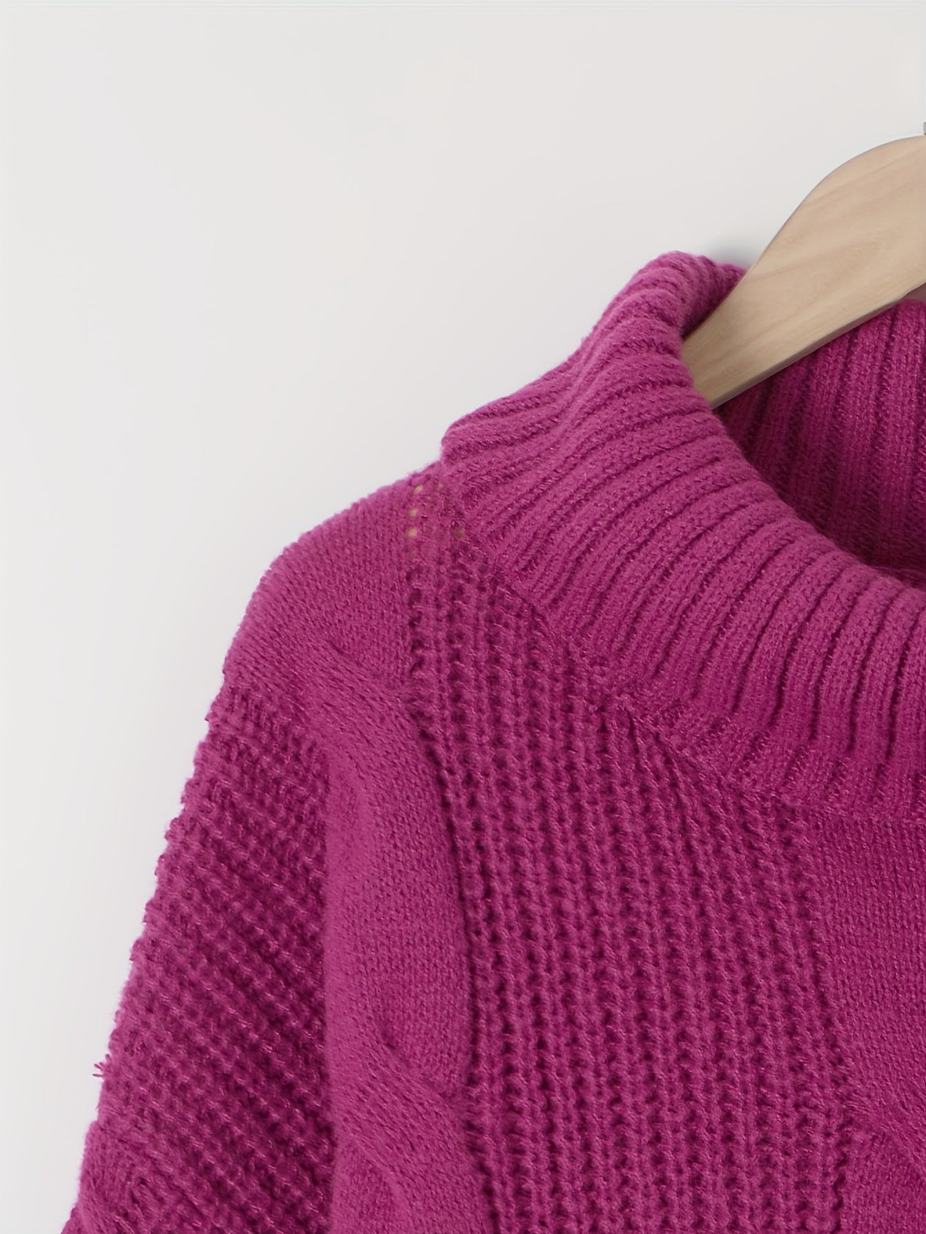 Casual Sweater Women's Plus Solid Cable Lantern Sleeve High Neck Jumpe