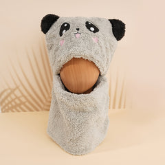 Panda Faux Fur Halter Thermal Set Hat 2 In 1 Scarf Hat Winter Warm Cut Set