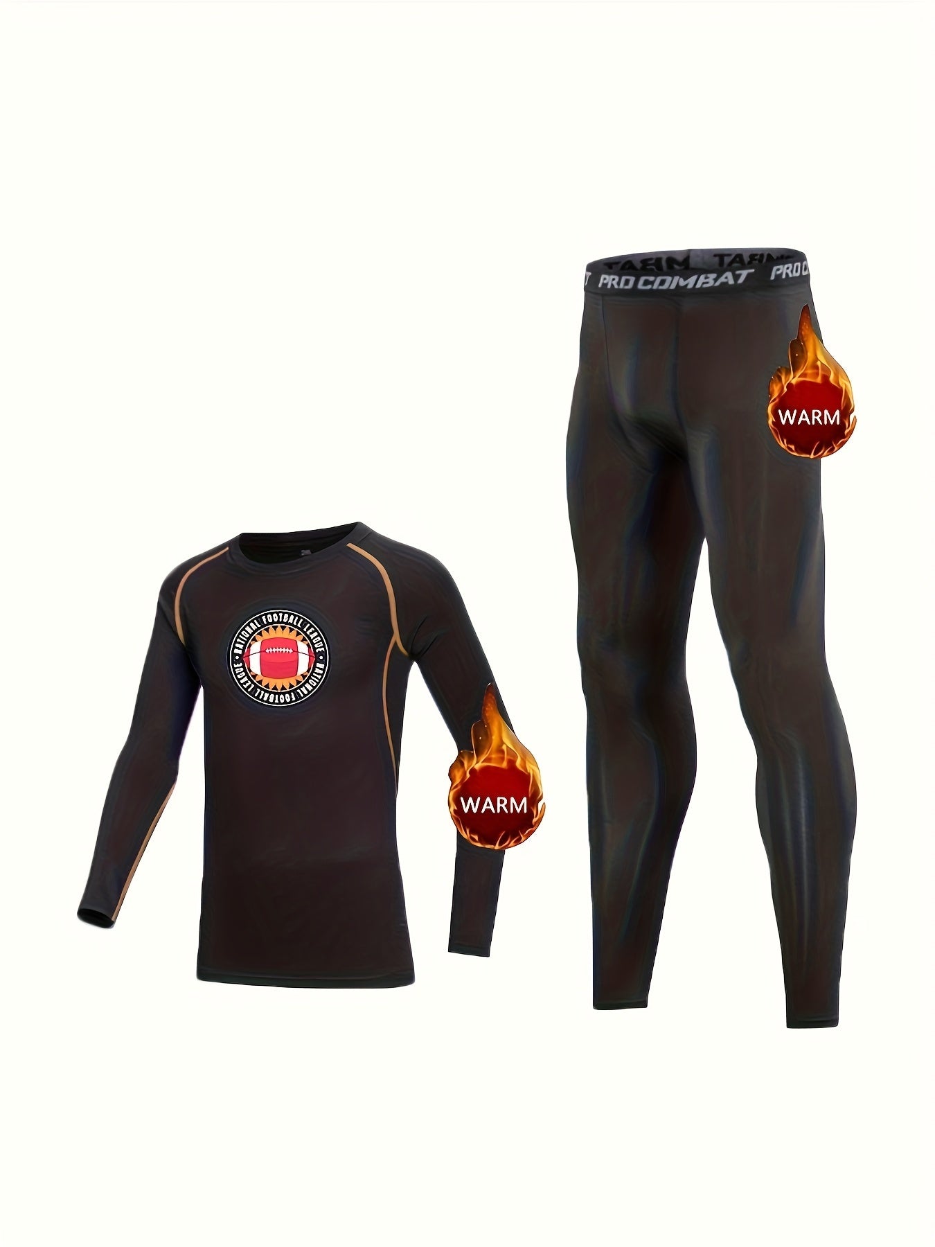 2pcs Kids Fleece Thermal Compression Sets Football & Letter Print