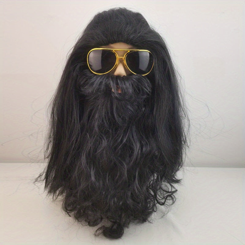 3pcs Men's Wig And Beard Wild Caveman Costume Halloween Set