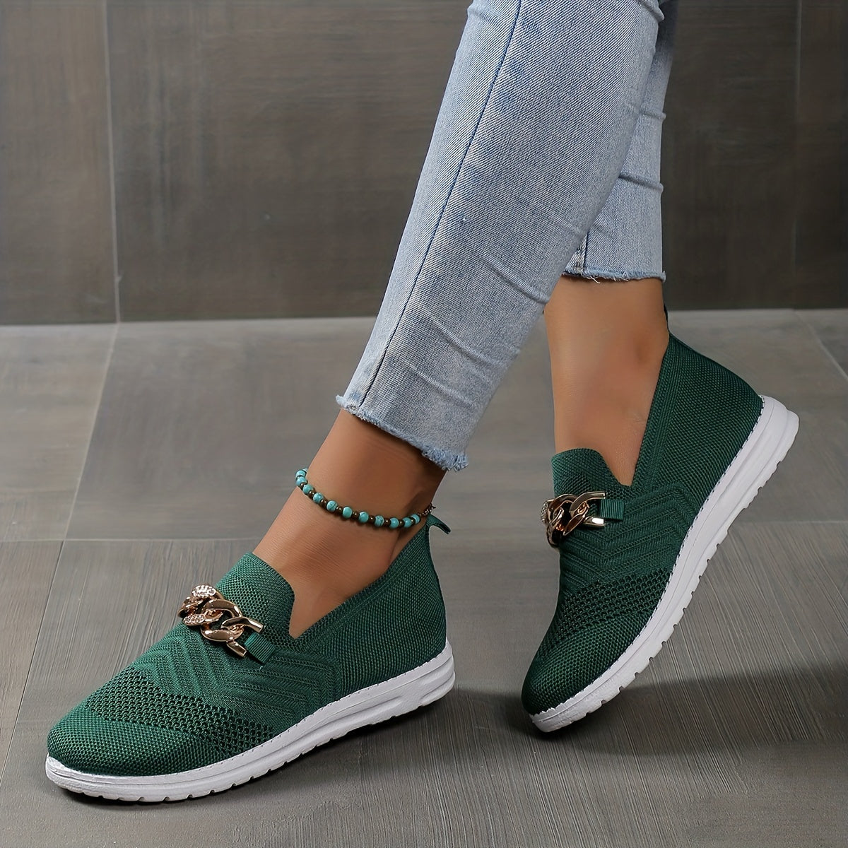 Women's Metal Buckle Loafers Soft Sole Walking Shoes