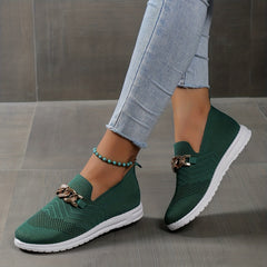 Women's Metal Buckle Loafers Soft Sole Walking Shoes