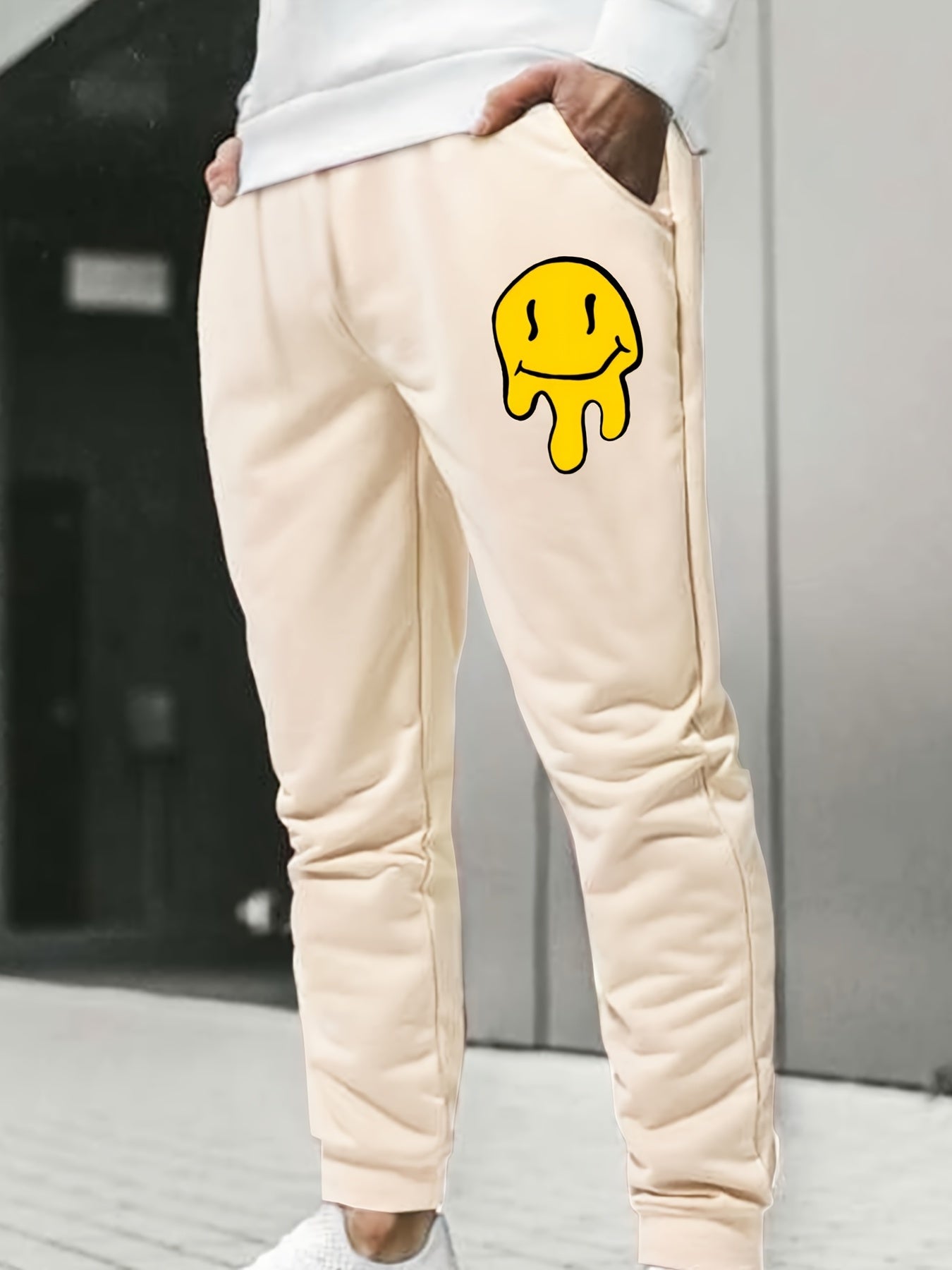 Men's Cartoon Smile Face Print Joggers Pants with Pockets