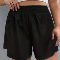 Solid Elastic High Rise Non Stretch Sporty Shorts