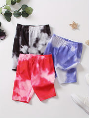 3pcs Kids Girls Tie Dye Elastic Waist Short Leggings Spring Summer Clothes