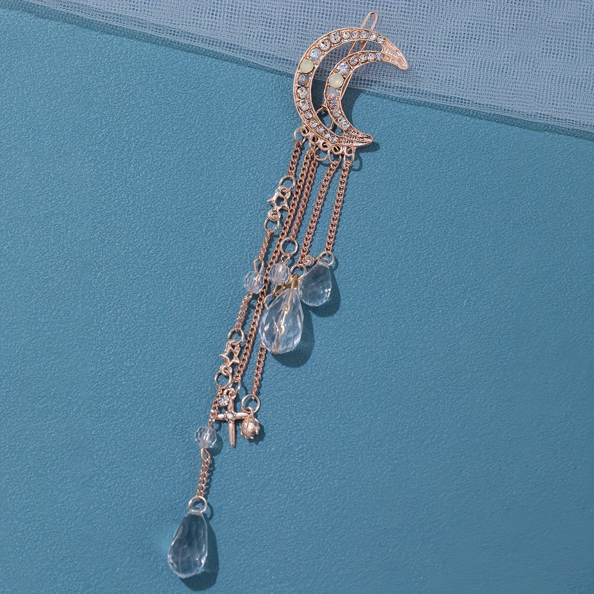 Girls Golden Moon Hair Clip Tassel Rhinestone Hairpin
