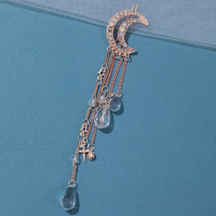 Girls Golden Moon Hair Clip Tassel Rhinestone Hairpin