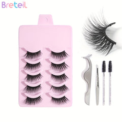 5 Pairs Thick Half Eye Lashes Wispy Fluffy False Eyelashes with Tools