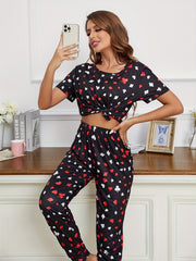 Geometric Print Short Sleeve Pajama Set for Women