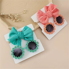 2pcs Girls Teen Flower Decor Sunglasses & Headband Set
