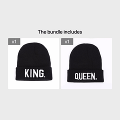 1pc KING QUEEN Thermal Knit Cap Beanie Hat