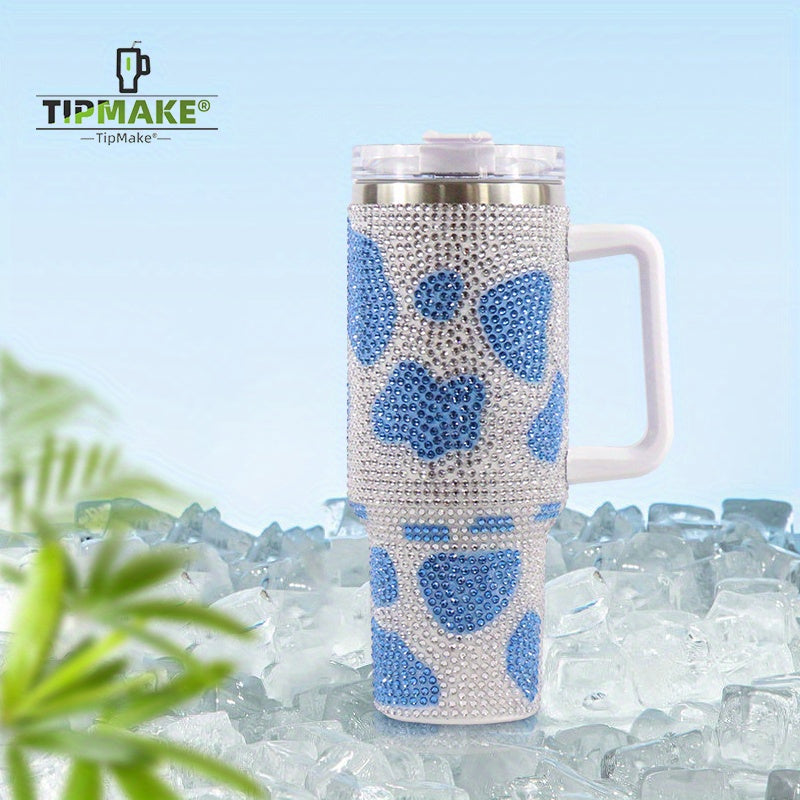 Cow Print Water Bottle Portable Creative Water Cup With Handle And Straw Lid