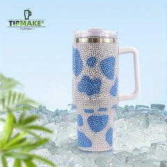 Cow Print Water Bottle Portable Creative Water Cup With Handle And Straw Lid
