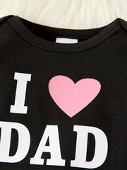 Baby Girl Love Dad Love Mom Letter Print Romper Top Pants 2pcs Set