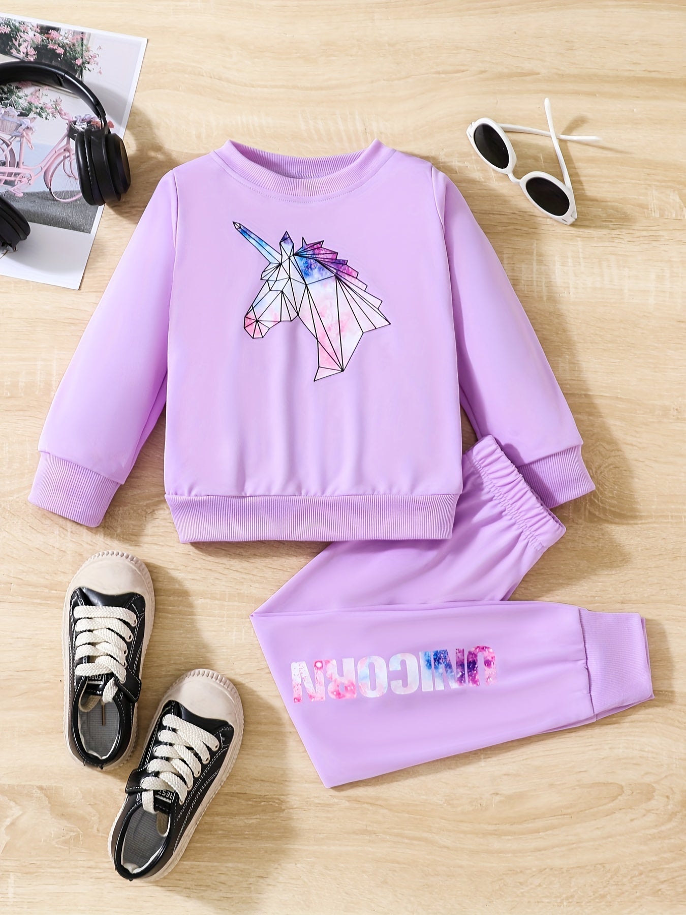 Girls Unicorn Sweatshirt Trousers 2pcs Set Spring Fall