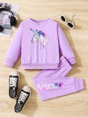 Girls Unicorn Sweatshirt Trousers 2pcs Set Spring Fall