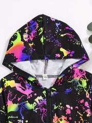 Girls Glow In The Dark Graffiti Hooded Jacket Windbreaker
