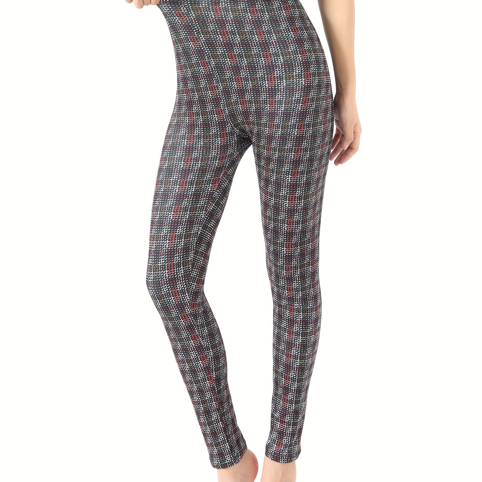 Plaid Print Yoga Tight Pants Stretchy Fitness Leggings