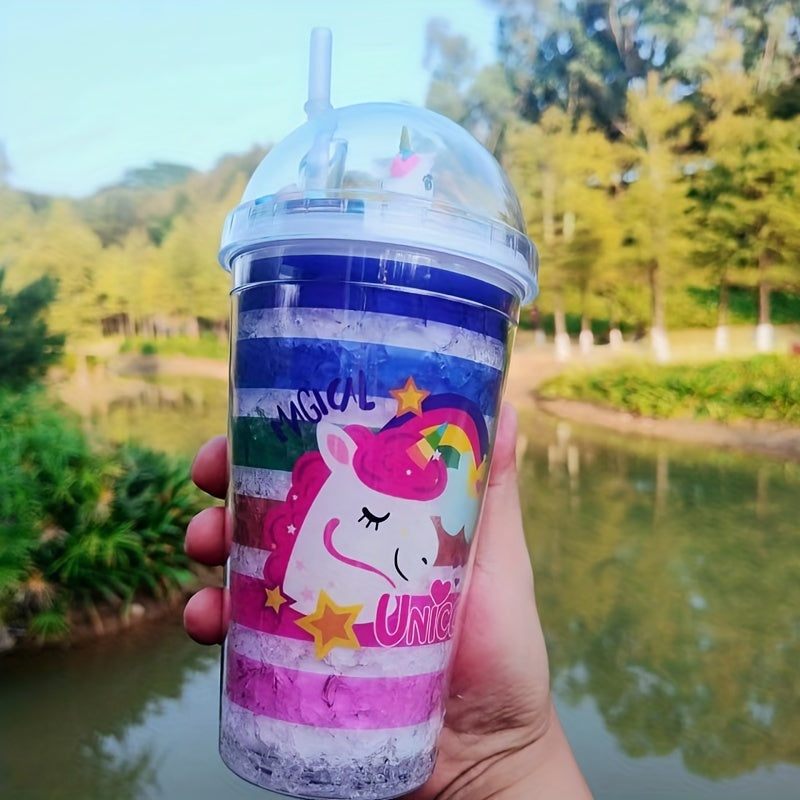 450ml Double Layered Rainbow Water Bottle with Straw & Lid