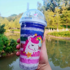 450ml Double Layered Rainbow Water Bottle with Straw & Lid