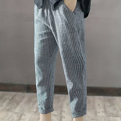 Stripe Print Cropped Pants Elastic Waist Spring & Fall Women's Clothing