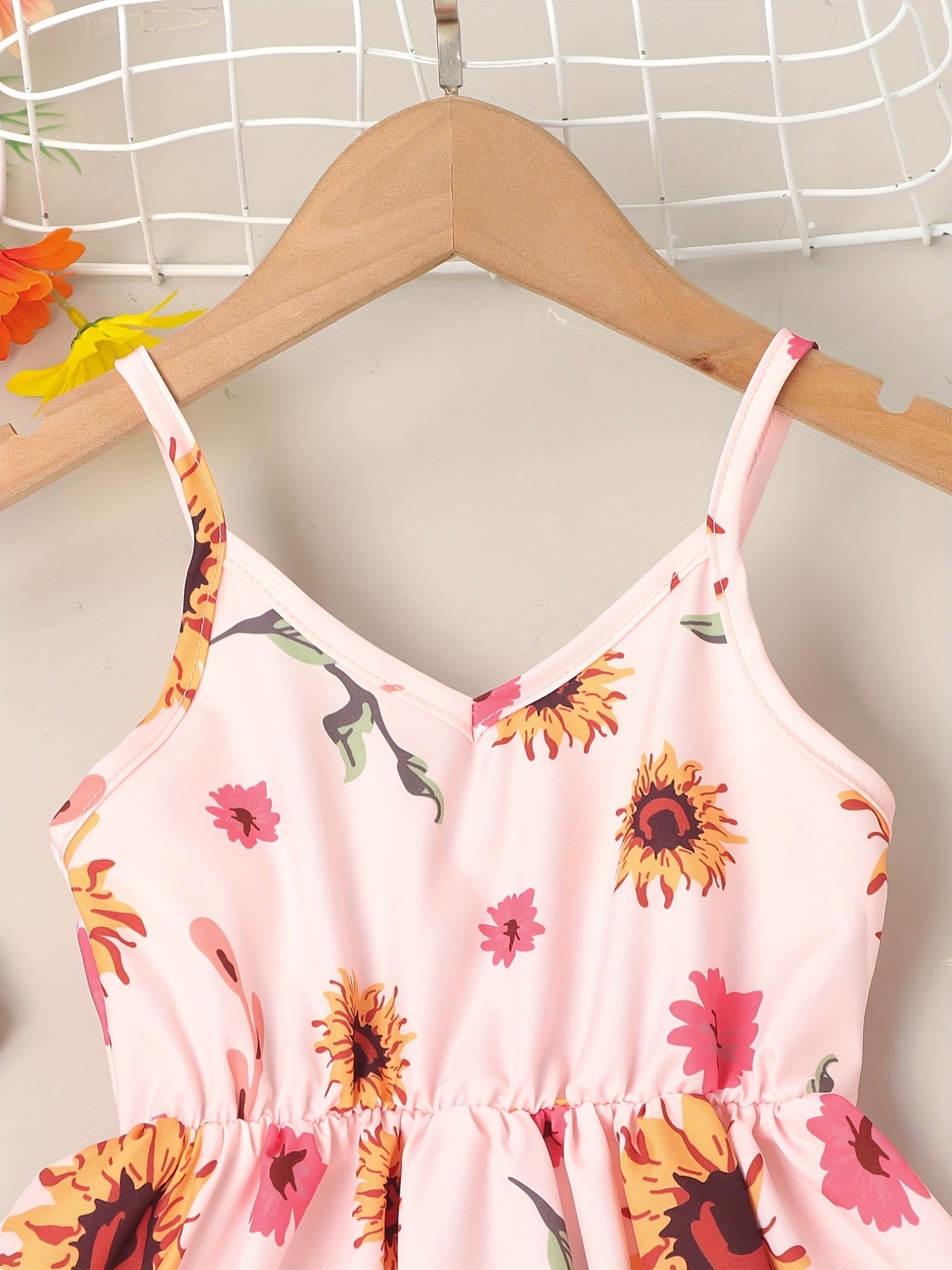 Girls Sunflower Cami Dress Kids Summer Vacation Casual Dress