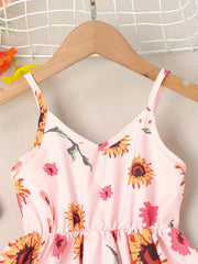 Girls Sunflower Cami Dress Kids Summer Vacation Casual Dress
